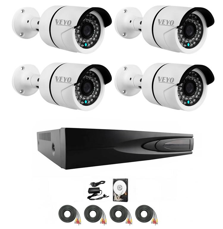 Sistem de supraveghere complet 1080p ir 30 m, 4 camere, cabluri mufate